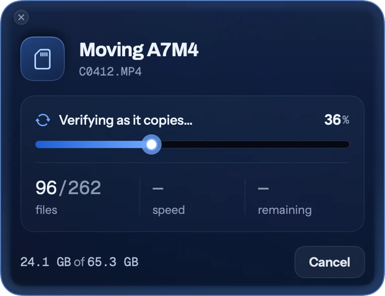 An actual CineSense offload panel, shown without cropping